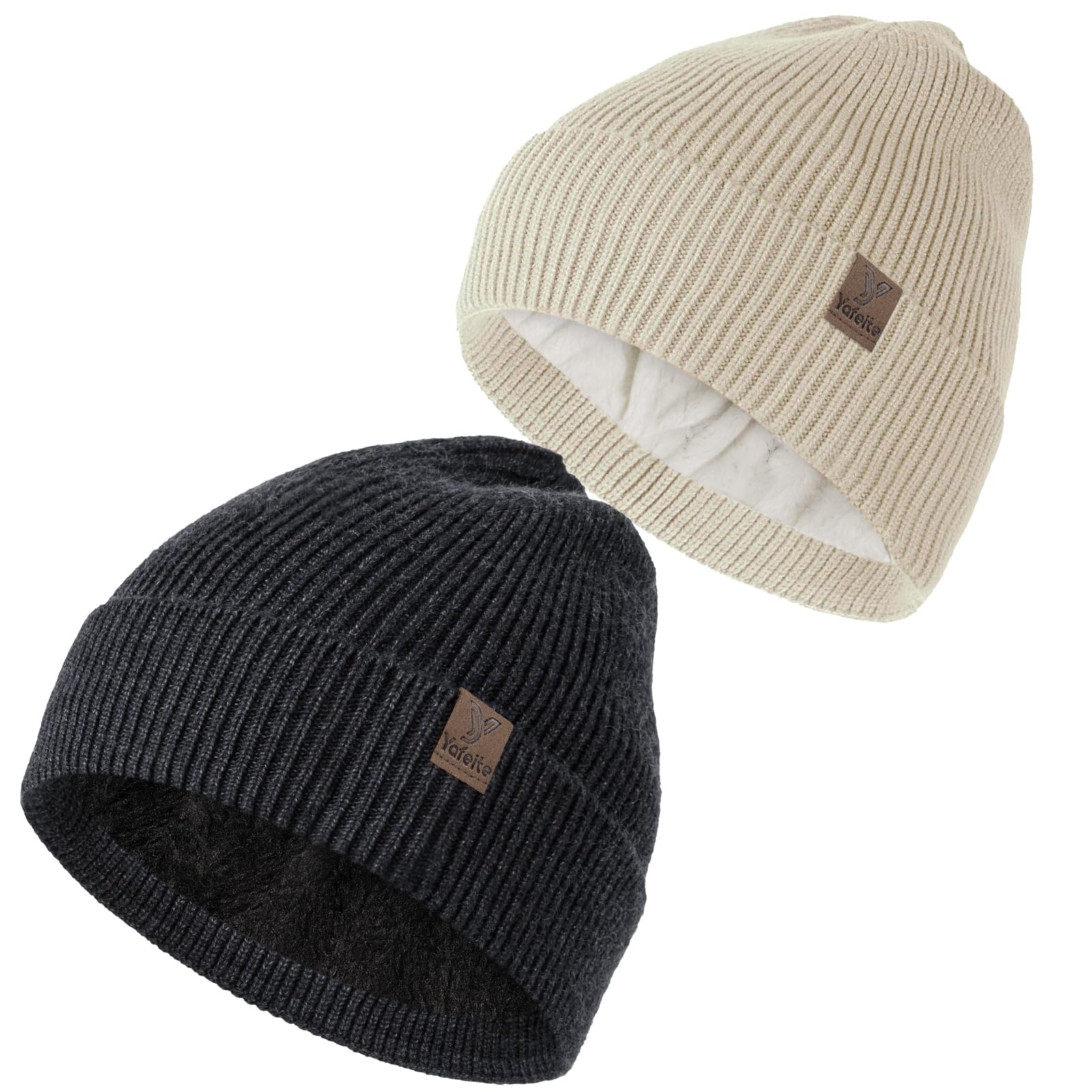 Winter Beanies Hats for Men Women, 2-Pack Soft Fleece Lined Beanie, Insulated Ski Stocking Cap for Cold Weather